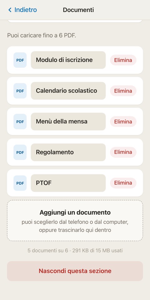 La pagina riservata vista da un telefono.